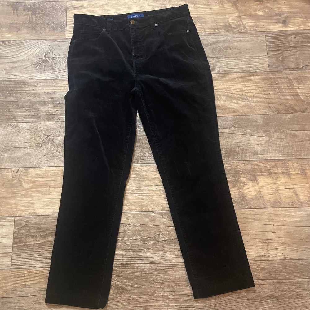 Talbots Black Corduroy High Waist Straight Leg Pants Women's Size 8